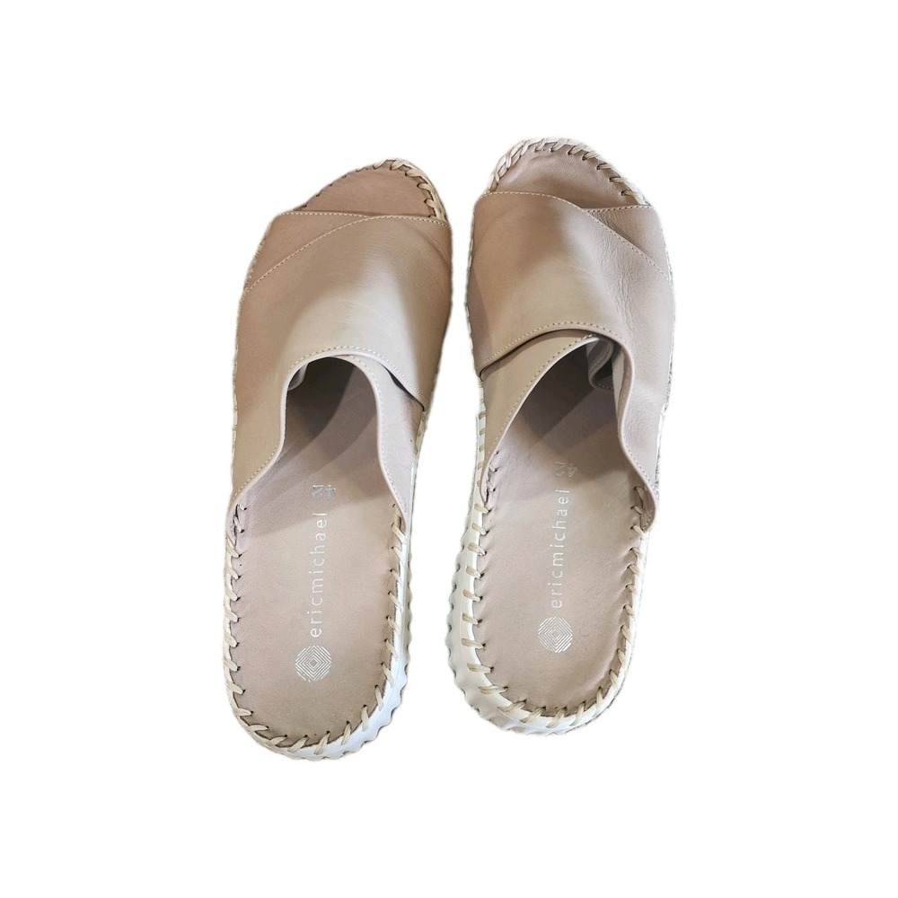 Eric Michael Gloria Open Toe Women's Leather Slide Sandals Beige 42 US 8 Comfort - Picture 5 of 9